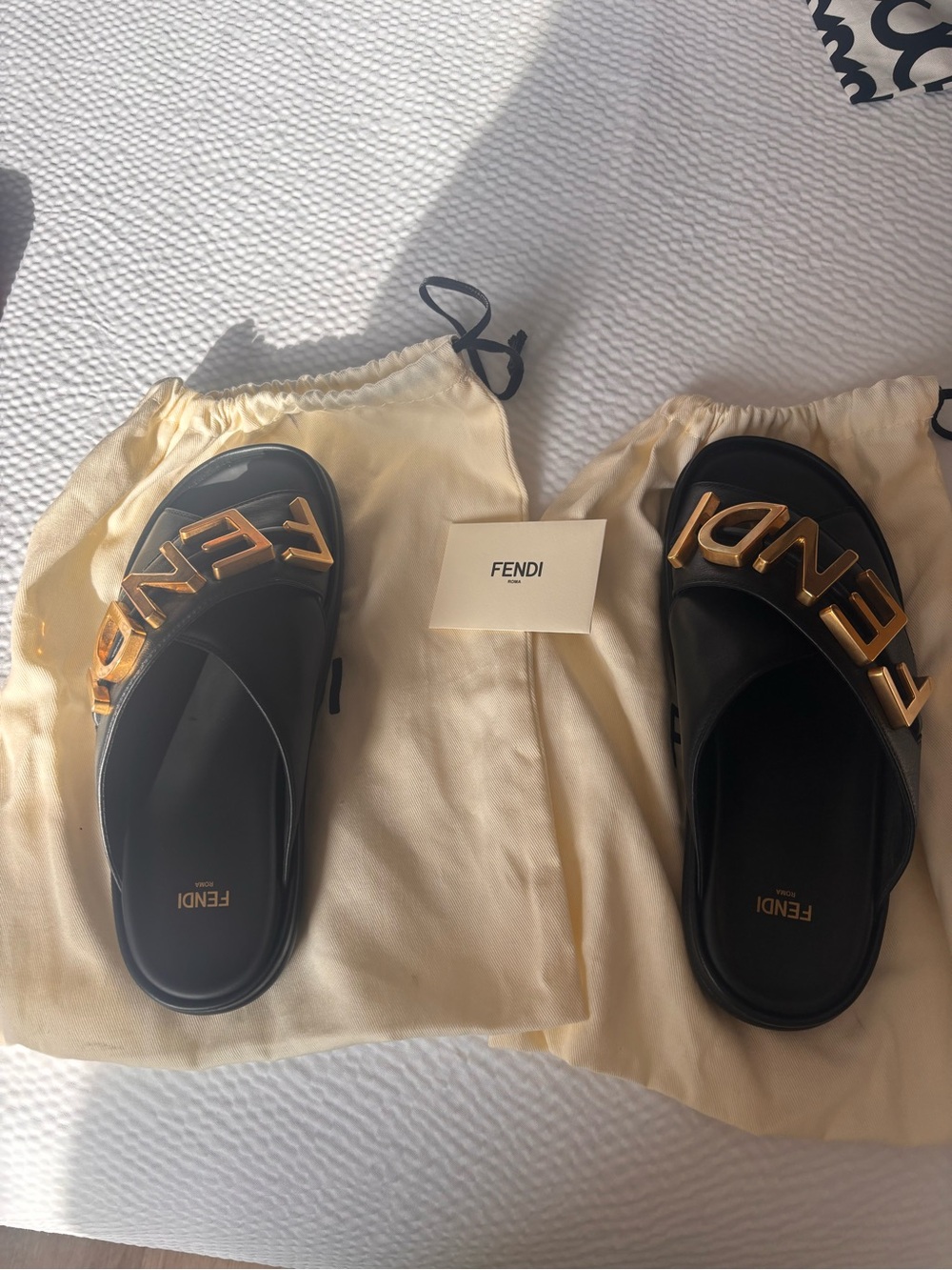 Fendigraphy Leather Bold Logo Slides